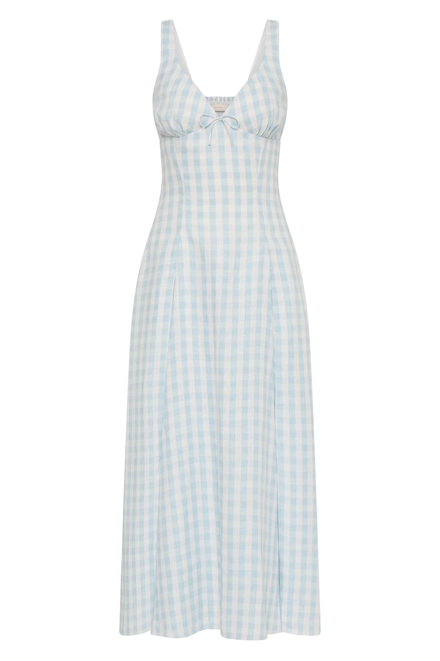 Co-op California Boutique Adalee Midi Dress in Sky Blue Gingham Linen