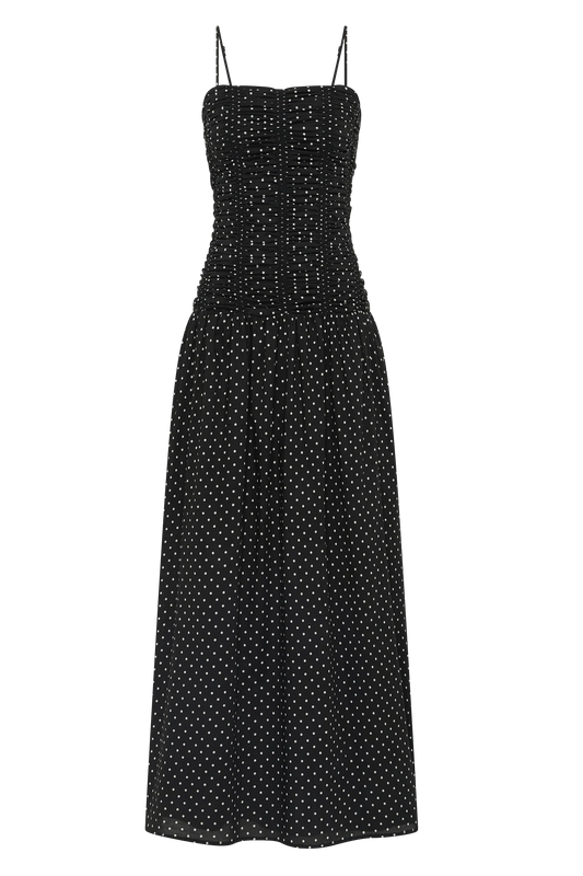 Co-op California Boutique Mira Maxi Dress - Lola Polka Dot in Black and Off White