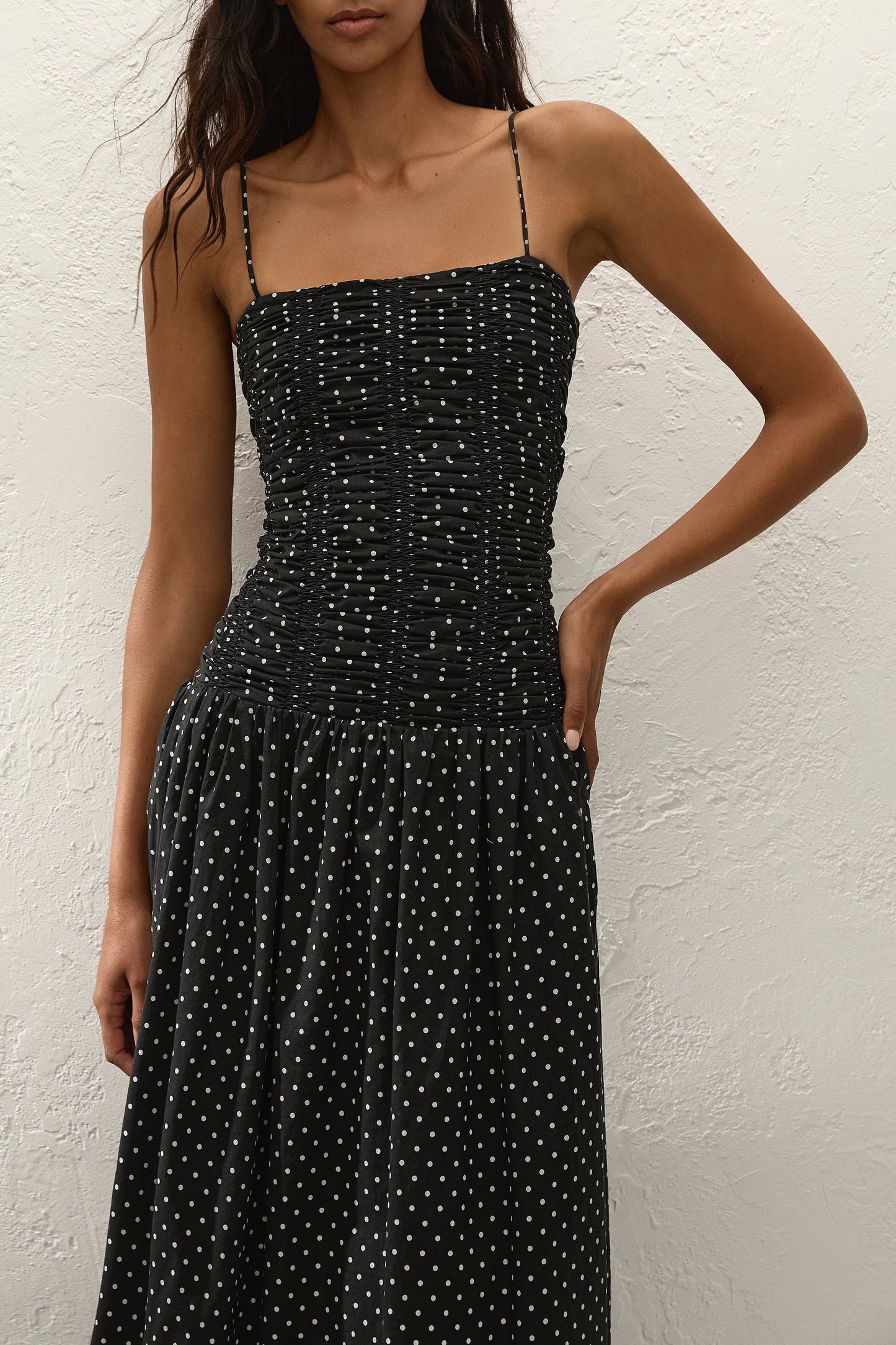 Co-op California Boutique Mira Maxi Dress - Lola Polka Dot in Black and Off White