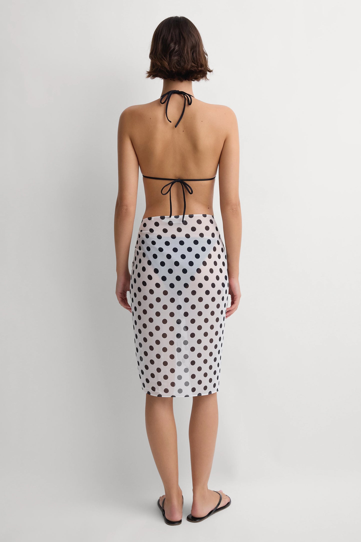 Co-op California Boutique Mirra Pareo - White & Black Polka Dot Rayon Georgette Beach Wrap