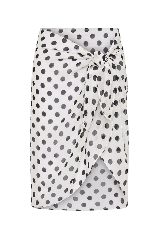 Co-op California Boutique Mirra Pareo - White & Black Polka Dot Rayon Georgette Beach Wrap