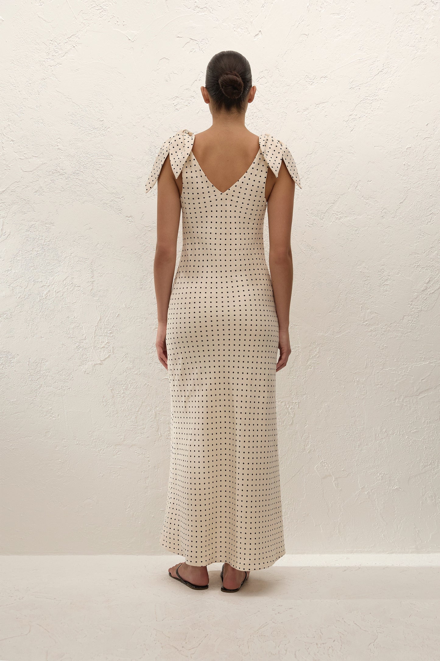 Co-op California Boutique Solana Maxi Dress - Cream Black Polka Dot Linen