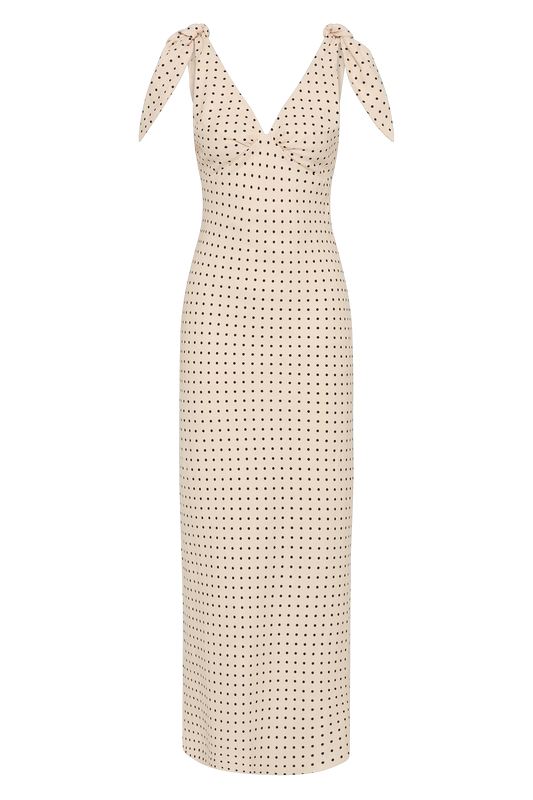 Co-op California Boutique Solana Maxi Dress - Cream Black Polka Dot Linen